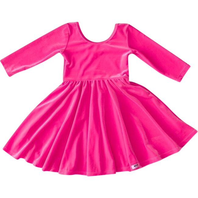 Twirly Dress, Hot Pink Velvet - Dresses - 1
