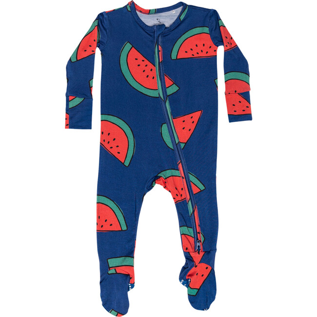 Watermelon Crush Footie Pajama, Blue - Pajamas - 1
