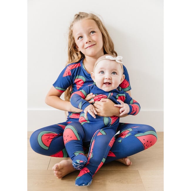 Watermelon Crush Pajama Set, Blue - Pajamas - 3