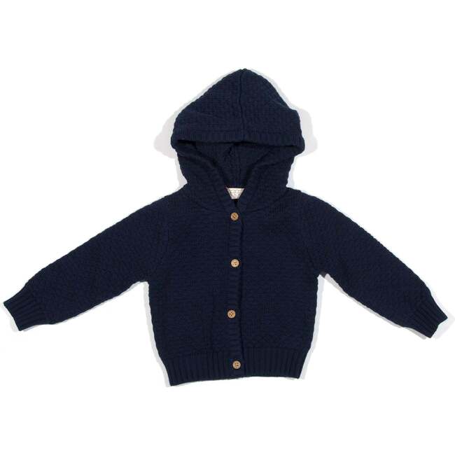 Bubble Knit Carson Hoodie, Navy - Sweaters - 1