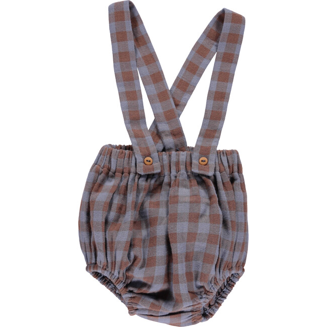Oliver Romper Pants, Blue & Brown Gingham - Rompers - 2