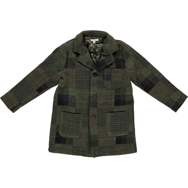 Elio Coat, Green Wool Patchwork - Jackets - 1