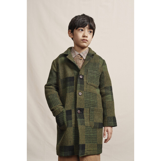 Elio Coat, Green Wool Patchwork - Jackets - 4