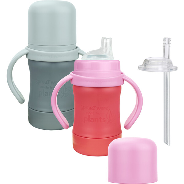 Sprout Ware® Sip & Straw Cup Made From Plants, Grey & Pink Green