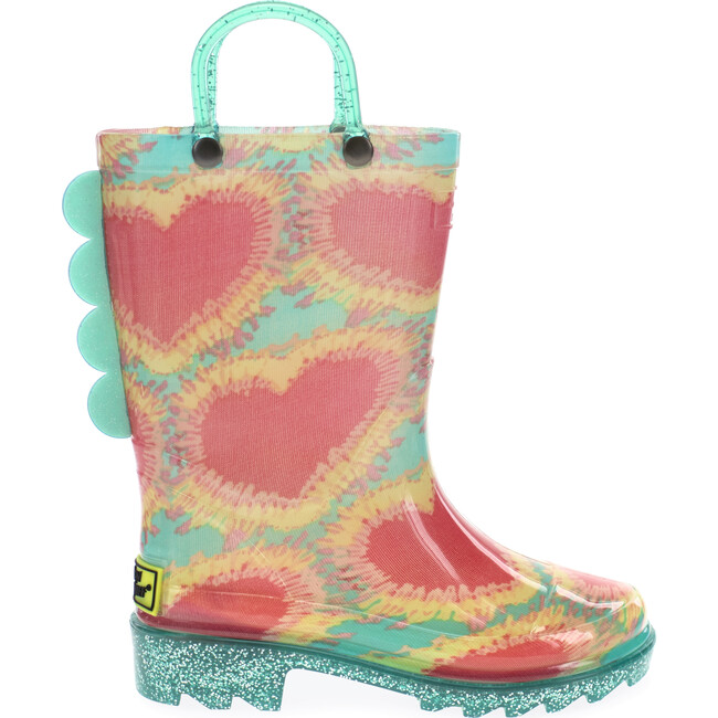 Tie Dye Hearts Lighted PVC Rain Boot, Aqua - Rain Boots - 1