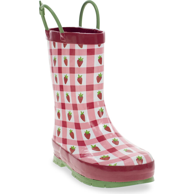 Gingham Strawberry Rain Boot, Pink