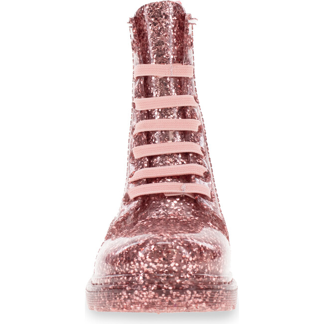 Glitter PVC Combat Rain Boot, Rose Gold - Rain Boots - 3