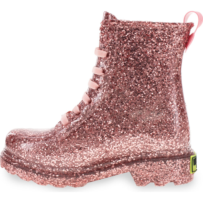 Glitter PVC Combat Rain Boot, Rose Gold - Rain Boots - 4
