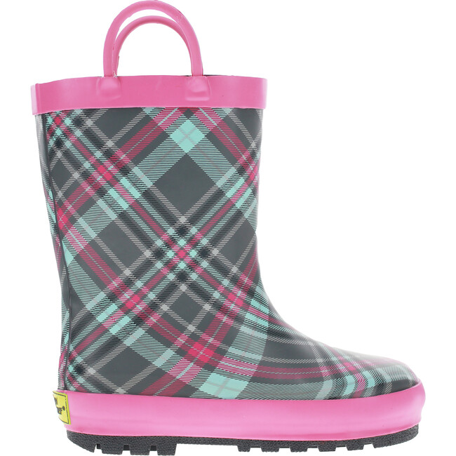 Cozy Plaid Mini Thread Loop Rain Boot, Gray - Rain Boots - 1