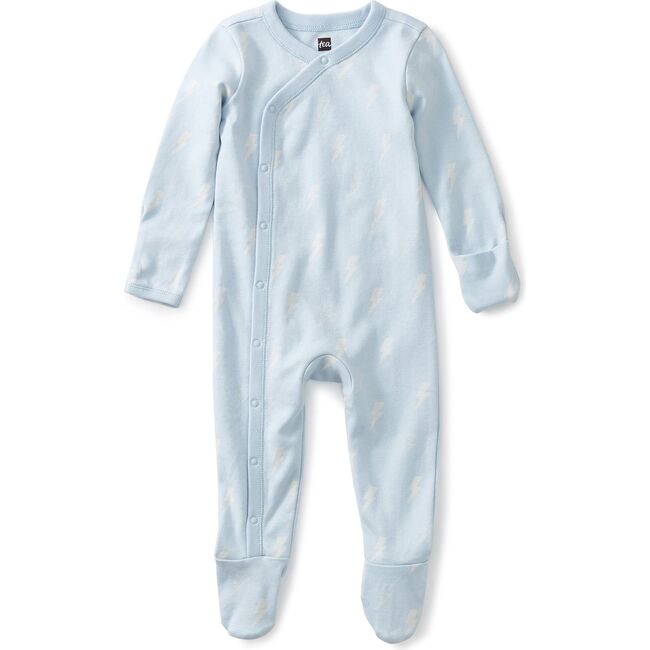 Footed Baby Romper, Lightning Bolts in Light Blue