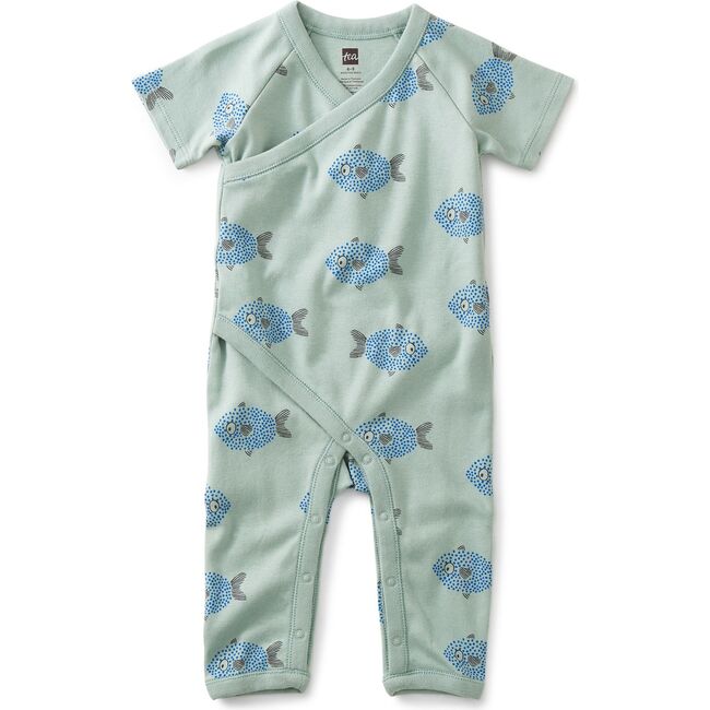 Baby Wrap Neck Romper, Spotted Fish - Rompers - 1