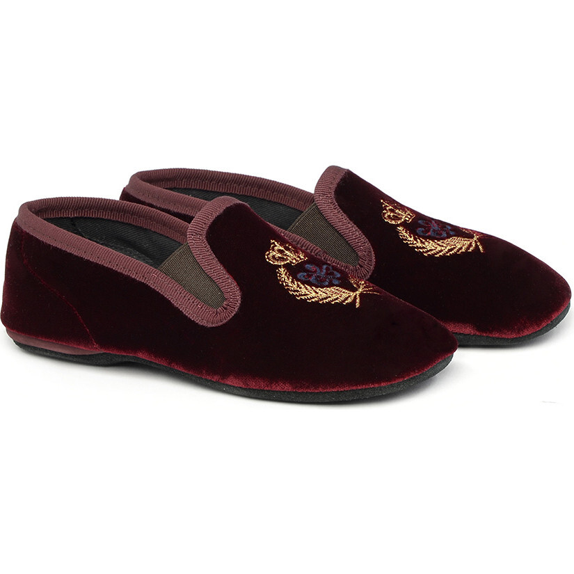 Velvet Slippers, Burgundy - Slippers - 1