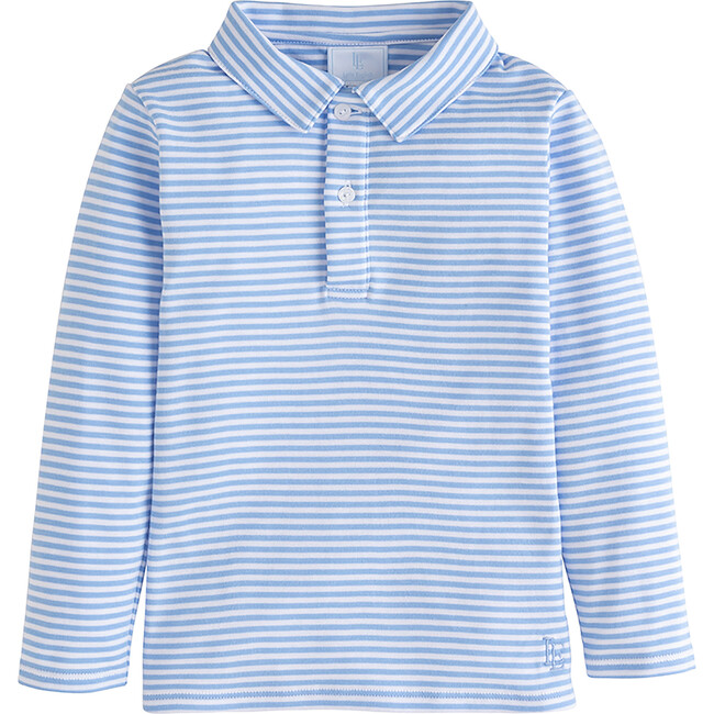 Long Sleeve Striped Polo, Light Blue - Polo Shirts - 1