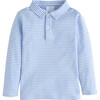 Long Sleeve Striped Polo, Light Blue - Polo Shirts - 1 - thumbnail