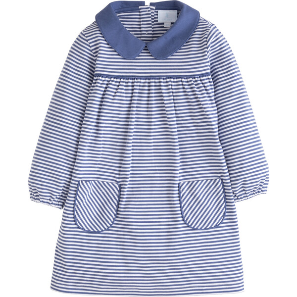 Evelyn Dress, Gray Blue Stripe - Little English Dresses | Maisonette