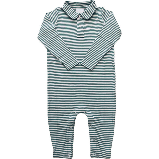 Long Sleeve Striped Polo Romper, Canton