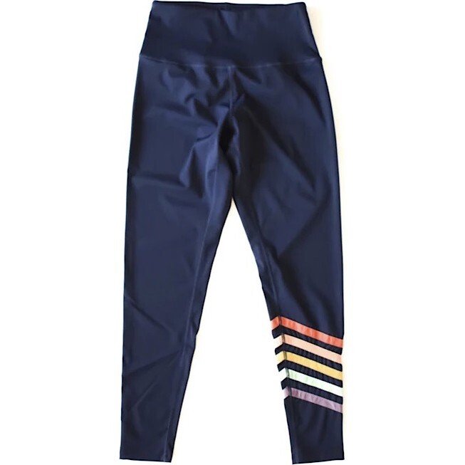 Women's Navy Leggings With Rainbow Stripes, Navy - Leggings - 1