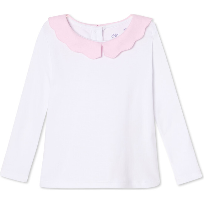 Long Sleeve Julia Top with Oxford, Bright White with Pinkesque Collar