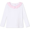Long Sleeve Julia Top with Oxford, Bright White with Pinkesque Collar - Shirts - 1 - thumbnail