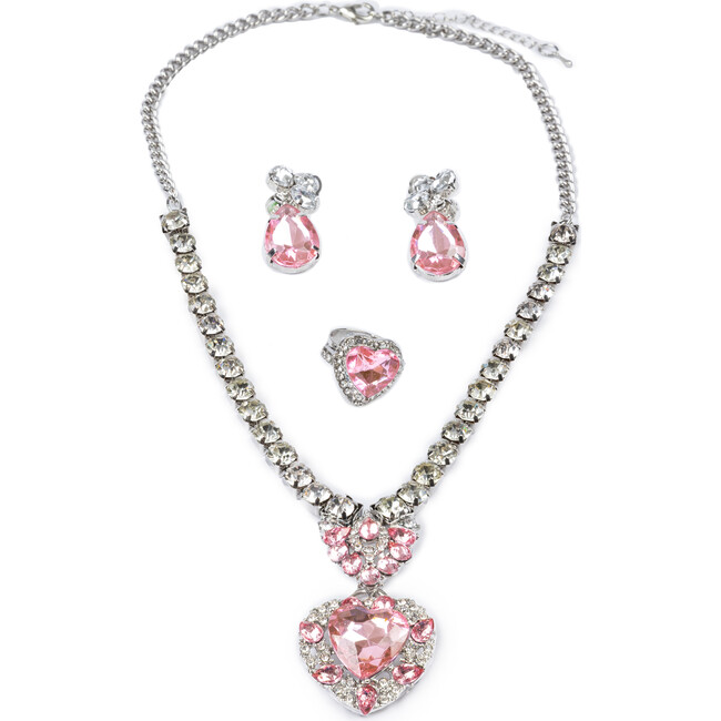 Great Pretenders The Marilyn, Pink and Silver, 4pc Necklace, Ring, and Clip On Earrings Set