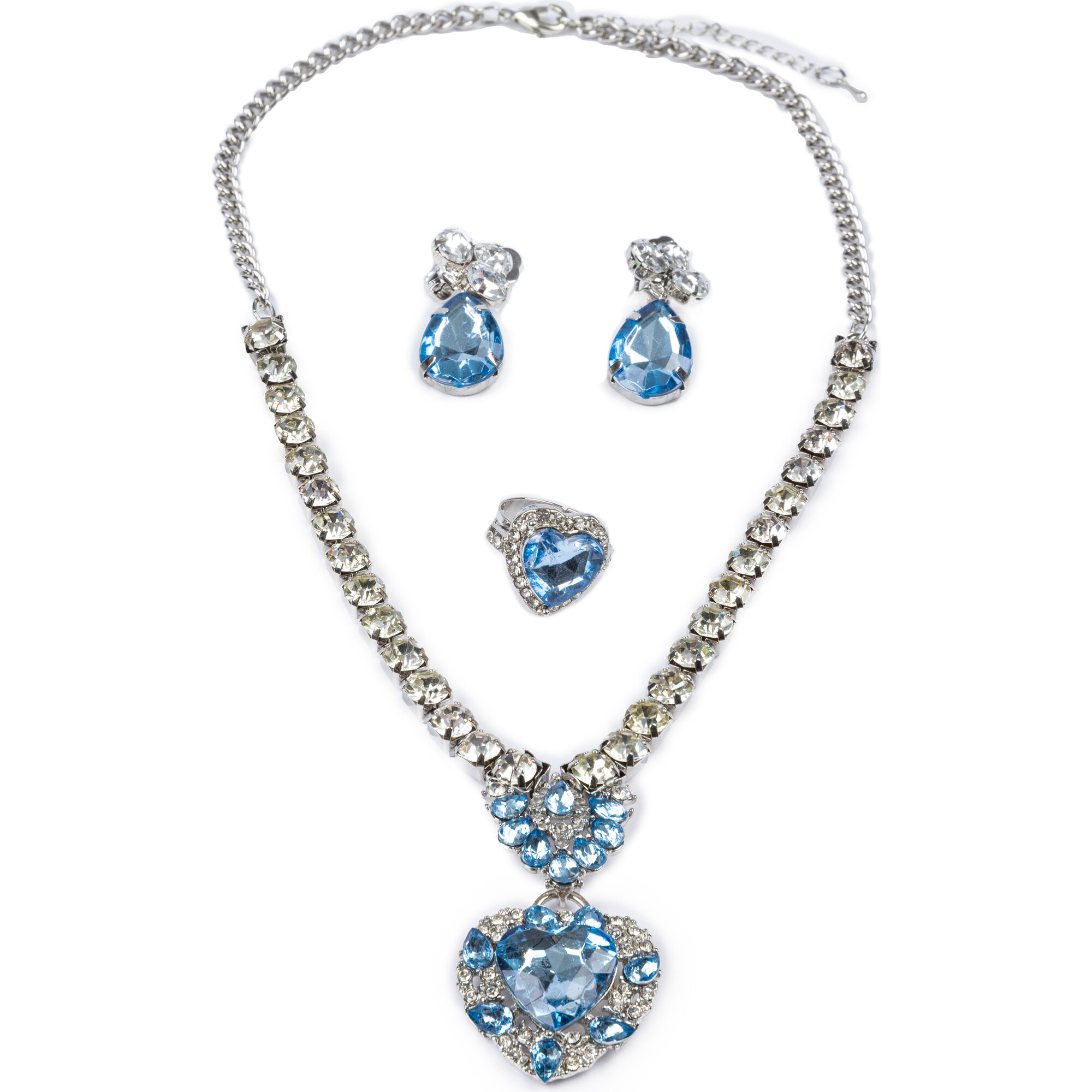 Great Pretenders The Marilyn, Blue and Silver, 4pc Necklace, Ring, and Clip On Earrings Set - Costumes - 1