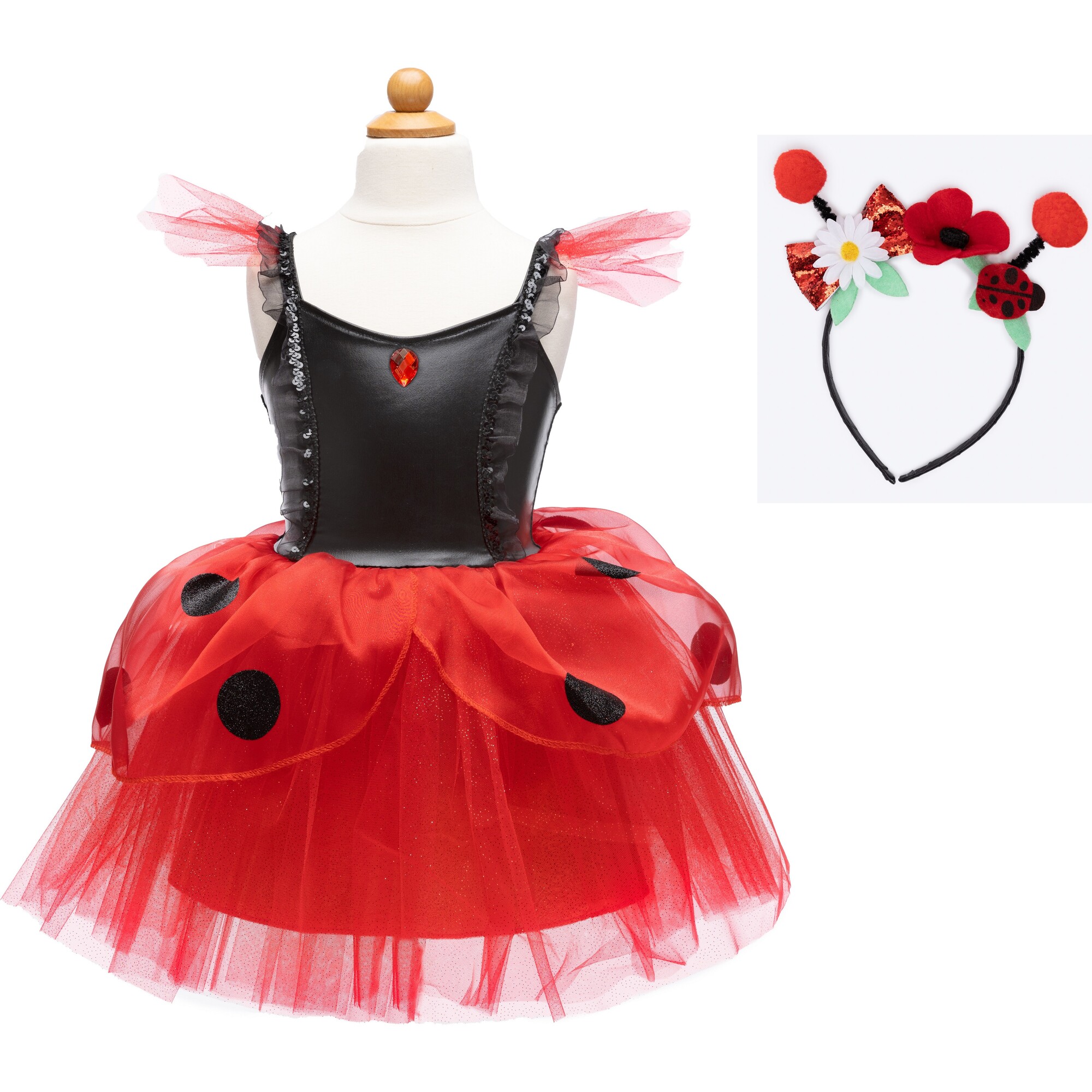 Great Pretenders Ladybug Dress and Headband, Red and Black, Size 3-4 - Costumes - 1