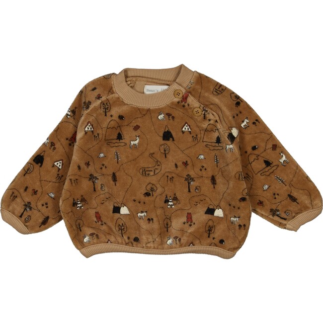 Embroidered Pullover, Walnut - Sweatshirts - 1