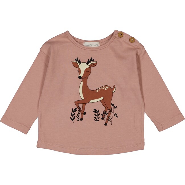 Reindeer Long Sleeve Shirt, Pink - Shirts - 1