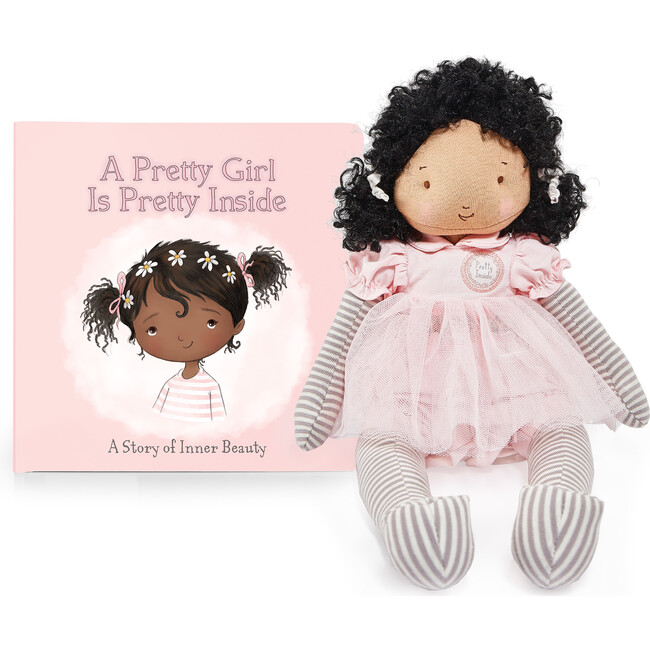 Pretty Girl Book & Doll - Black Hair, Pink