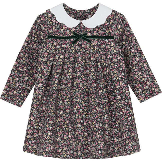 Little Louise Floral Jersey Dress, Forest Green - Dresses - 1