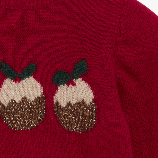 Little Christmas Pudding Sweater, Red - Sweaters - 4