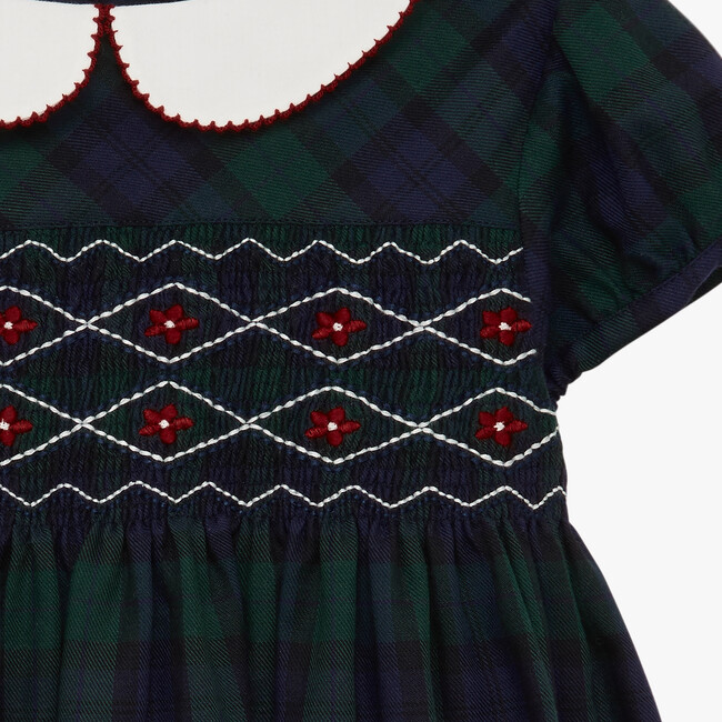 Charlotte Smocked Dress, Navy Tartan - Dresses - 4