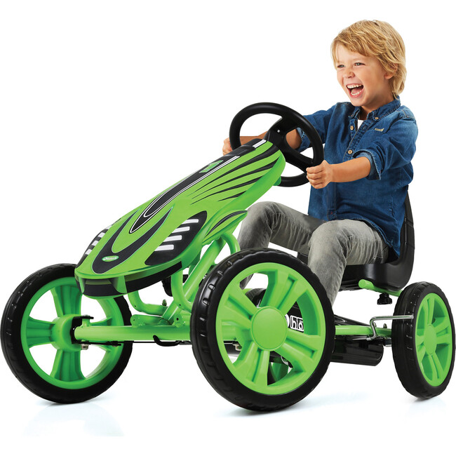 Hauck Speedster Pedal Go Kart (Green) 10 inch EVA Wheels, Sporty Steering Wheel - Ride-Ons - 4