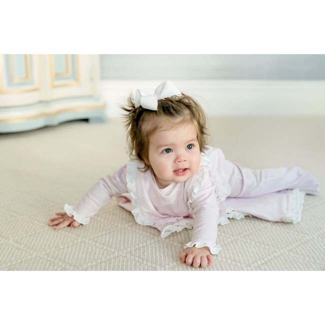 Ruffled Pima Cotton Bib, Pink Tiny Vine - Bibs - 4