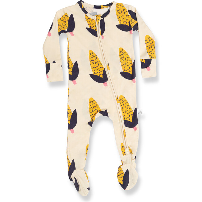 Corn Footie Pajama, Cream - Pajamas - 1