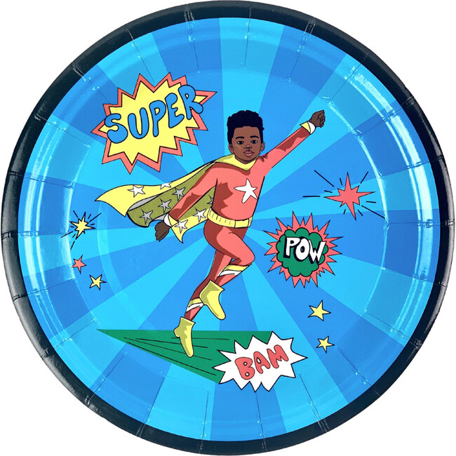 Small Red Super Hero Paper Party Plates, Set of 8