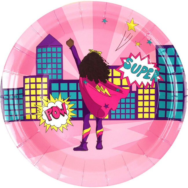 Small Pink Super Hero Paper Party Plates, Set of 8