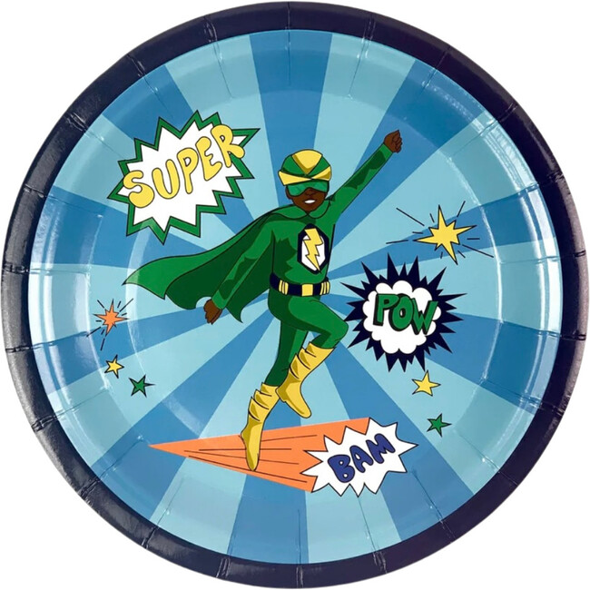 Small Green Super Hero Paper Party Plates, Set of 8