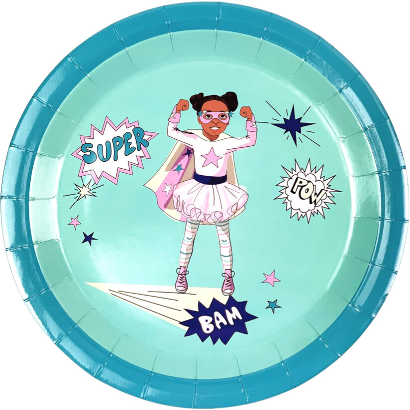 Large Mint Super Hero Paper Party Plates, Set of 8 - Tableware - 1