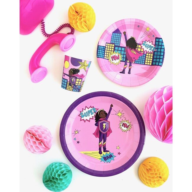 Small Pink Super Hero Paper Party Plates, Set of 8