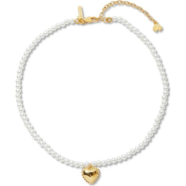 Women's Lace Heart Pearl Necklace, Gold
