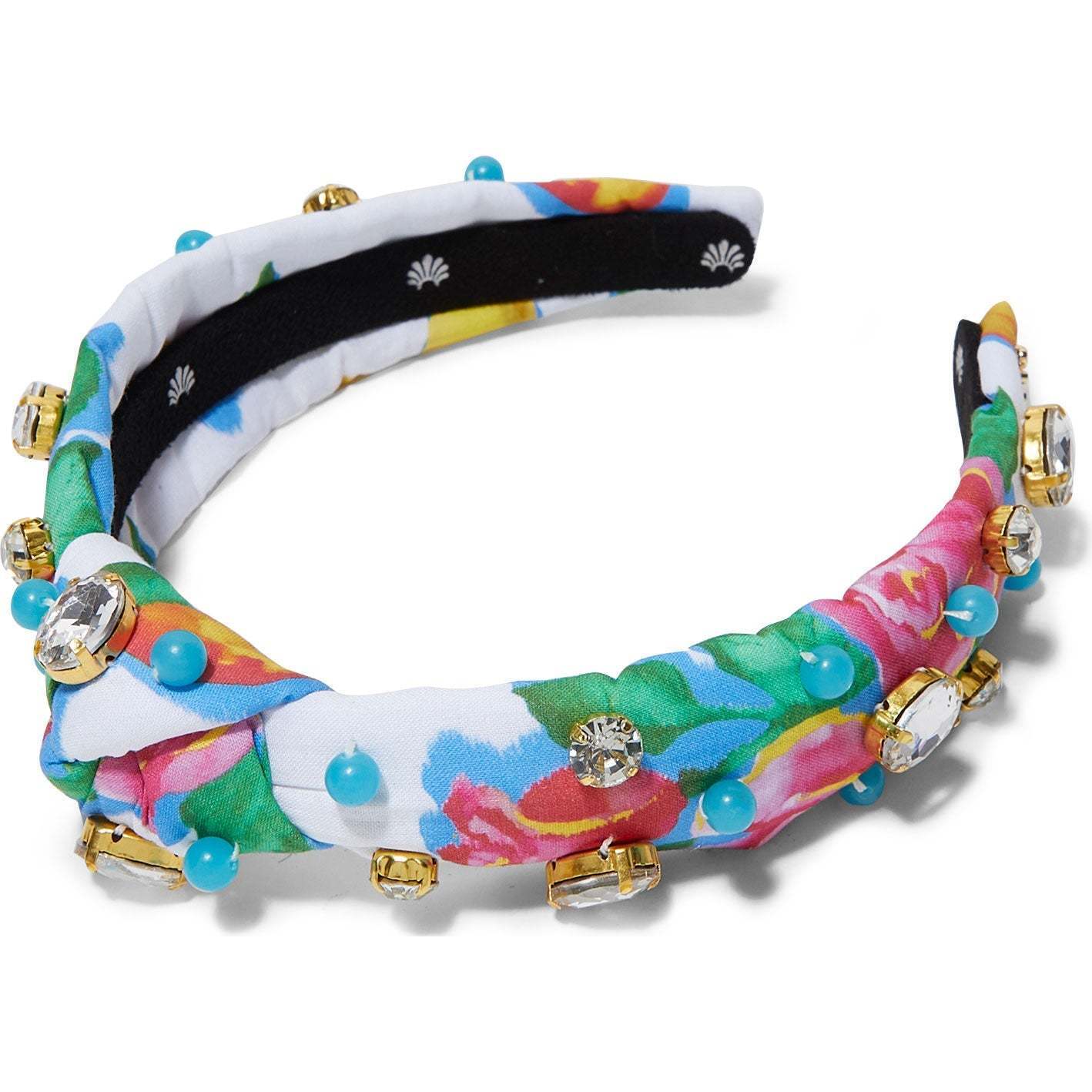 Lele Sadoughi x roller rabbit vinca print bead/crystal knotted headband LELE SADOUGHI LILLY PULITZER CABANA COCKTAIL PEARL AND SHELL  main image 3