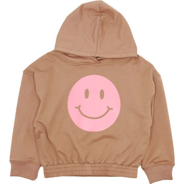 Happy Face Hooded Sweatshirt, Brown - Sweatshirts - 1