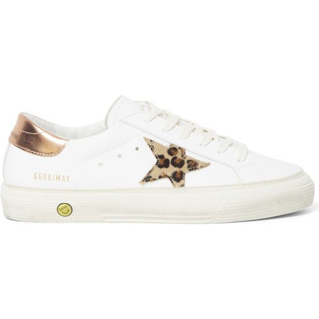 May Leather Upper Leopard Sneakers, White - Sneakers - 1
