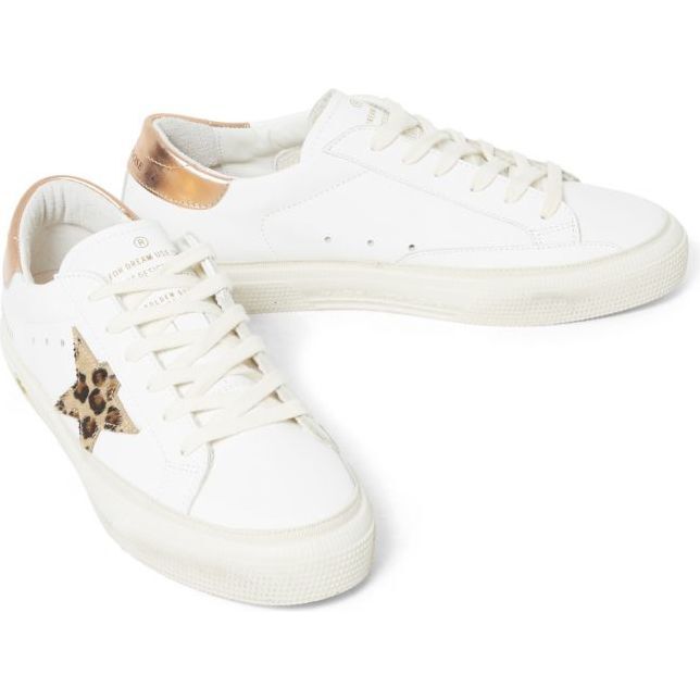 May Leather Upper Leopard Sneakers, White