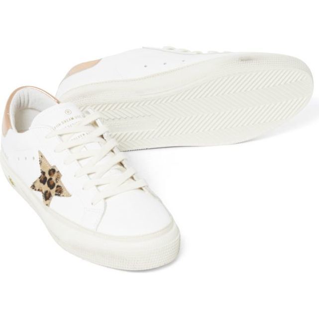May Leather Upper Leopard Sneakers, White - Sneakers - 4