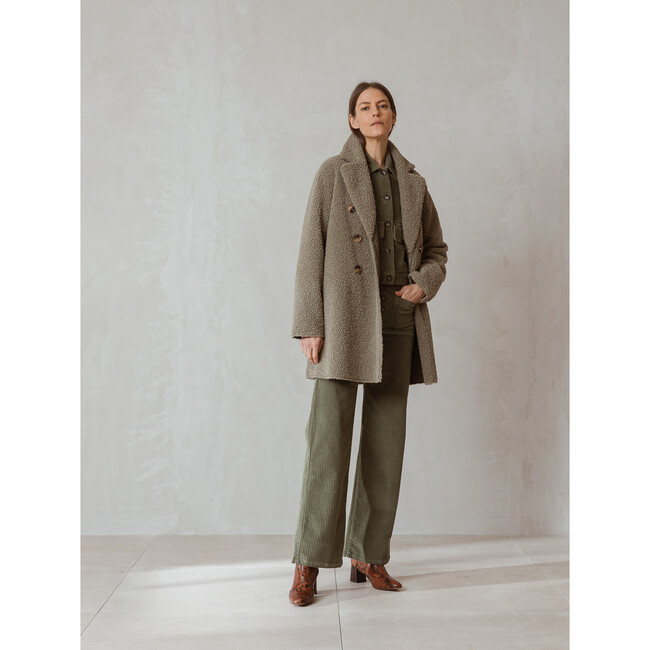 Women's Classic Shearling Coat, Green - Coats - 3