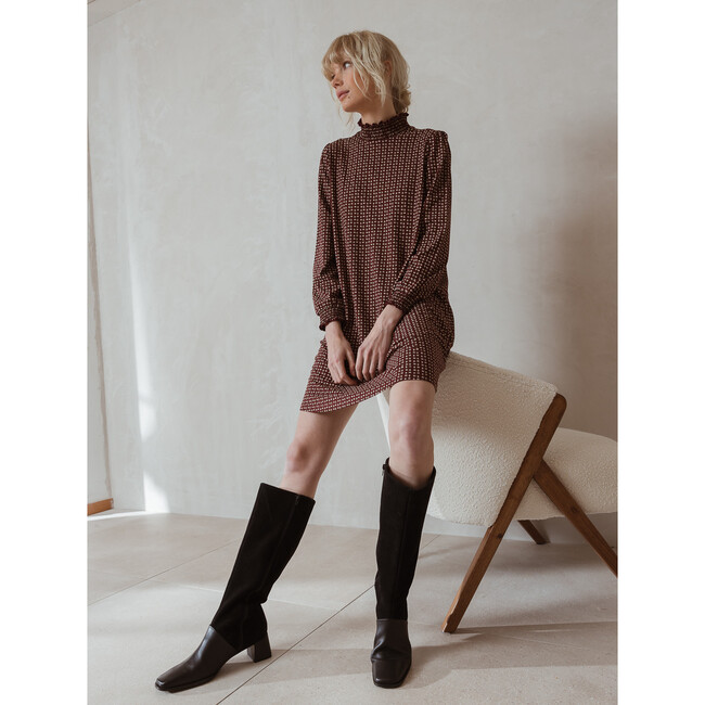 Women's Retro Mini Dress, Burgundy - Dresses - 3