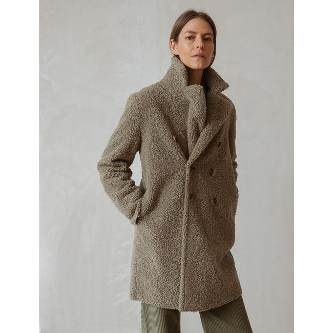 Women's Classic Shearling Coat, Green - Coats - 4