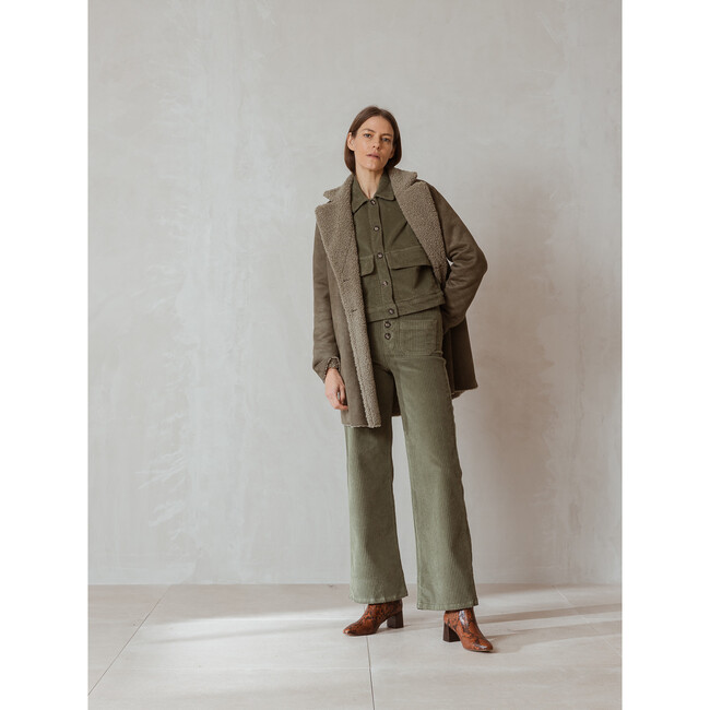 Women's Classic Shearling Coat, Green - Coats - 5